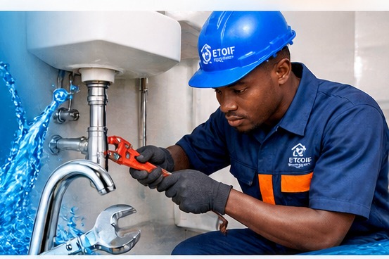 Technicien ETOIF réalisant des travaux de plomberie